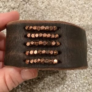 Embellished Leather Buttoned Cuff Bracelet
